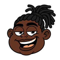 Cartoons African American man headshot illustration with dreadlocks and confident smiling expression