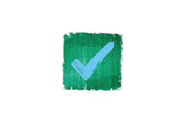 Obraz premium Painted green checkbox with blue checkmark