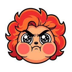 Cute Cartoon Character Illustration of an Angry Person with Fluffy Orange Hair and Sparkly Eyes for Emoticon and Sticker Design