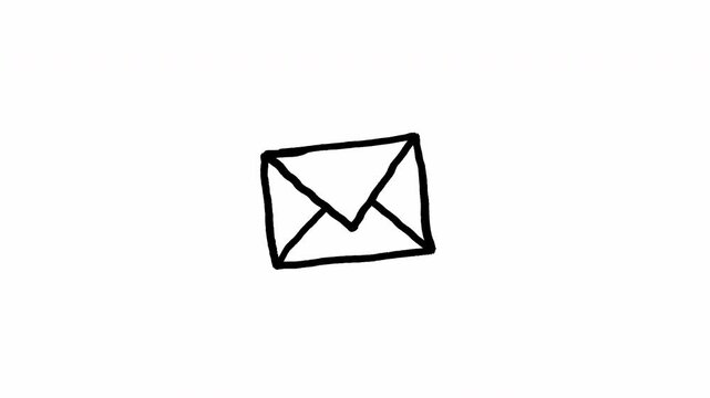 Minimalist black ink scribble envelope mail icon animation on white for digital communication concept Video 4K