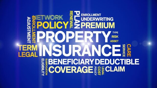 Property insurance animated word cloud-text design animation tag kinetic typography seamless loop.