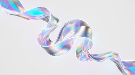 Fototapeta premium Iridescent holographic foil abstract glowing ribbon twisting dynamically in a 3D space.