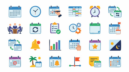 Fototapeta premium Time management, calendar, and schedule flat design icons set