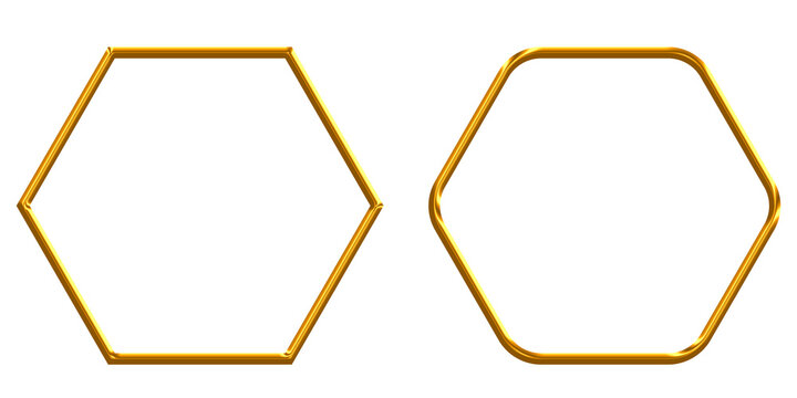 Golden Hexagon Frames Set on Transparent Background
