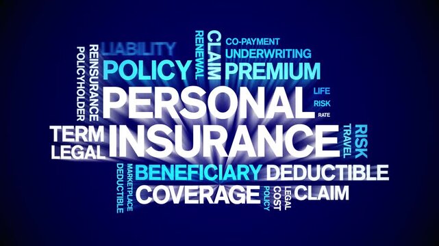 Personal insurance animated word cloud-text design animation tag kinetic typography seamless loop.