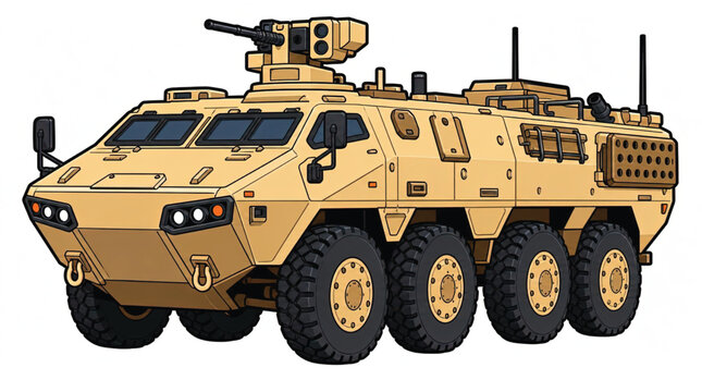 Modern Armored Personnel Carrier Vehicle Illustration with Tow Hook and Lights