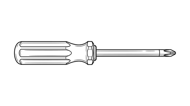 Phillips head screwdriver tool black and white line art.