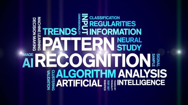 Pattern Recognition animated word cloud-text design animation tag kinetic typography seamless loop.