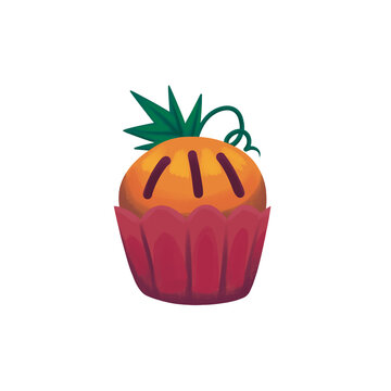 Hand drawn pumpkin pie cupcake illustrtion