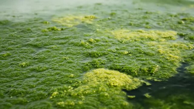 Green algae floating on the water surface, the green algae covering the surface
