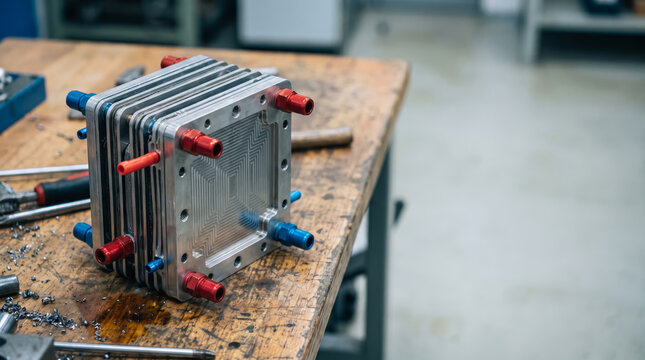 Hydrogen Fuel Cell Stack Module on Workshop Bench