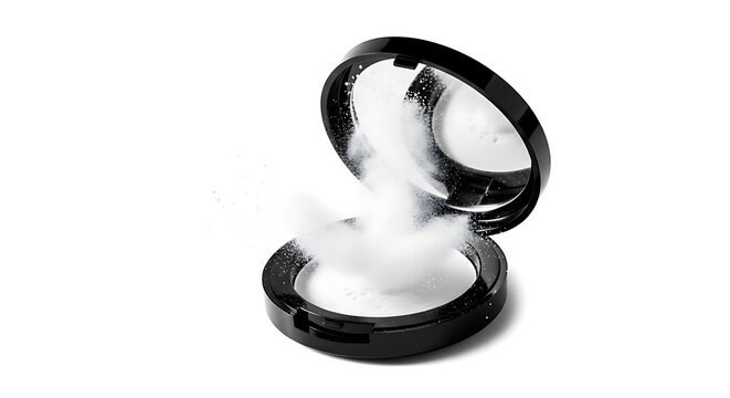 Cosmetic powder compact with explosion, makeup product puffing white dust cloud