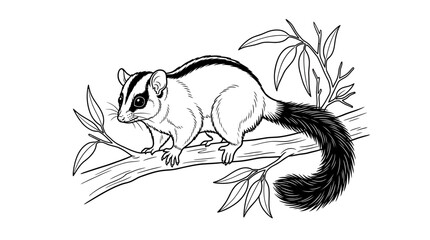 Detailed lemur primate illustration on a tree branch. © Aulia