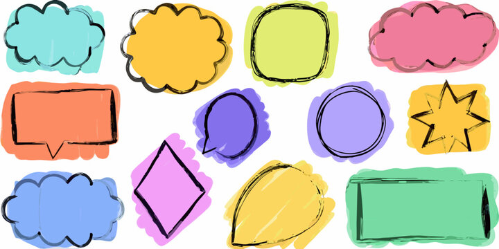 Hand Drawn Speech Bubbles And Geometric Shapes Colorful Doodle Style