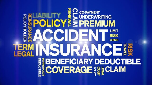 Accident insurance animated word cloud-text design animation tag kinetic typography seamless loop.