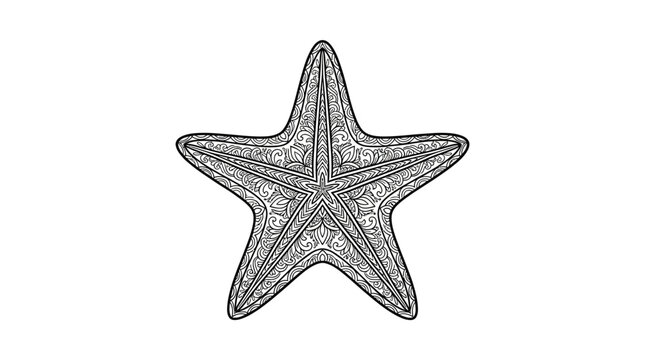 Symmetrical five-pointed starfish marine line drawing