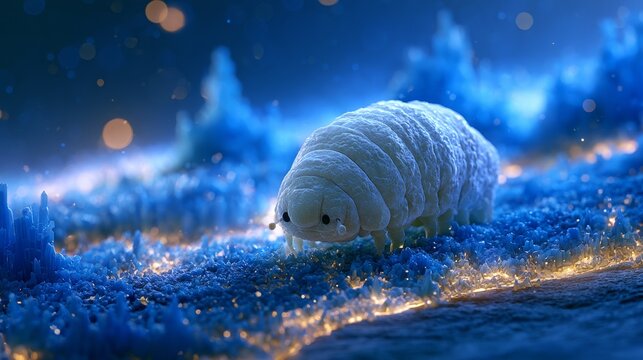 Tardigrade Shaped Nanobot Inspecting Titanium Spacecraft Hull