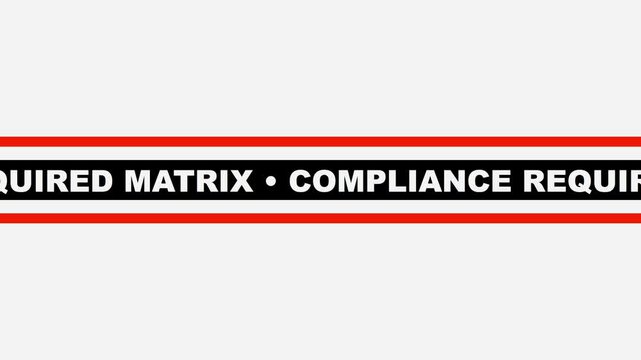 Compliance required matrix scrolling text banner for corporate regulatory and safety warning notifications animation 4k