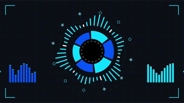 Futuristic circular hud interface with digital data visualization
