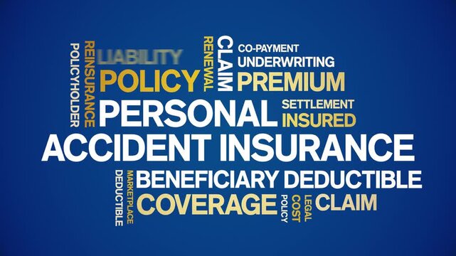 Personal Accident insurance animated word cloud-text design animation tag kinetic typography seamless loop.
