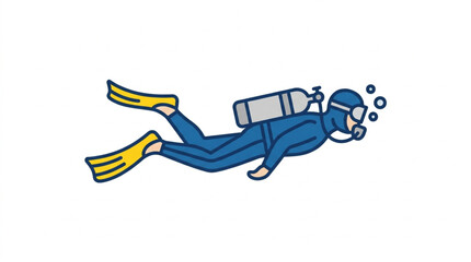Cartoon scuba diver swimming underwater illustration. © riki