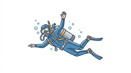 Cartoon scuba diver waving underwater illustration. © riki