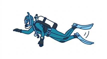 Cartoon scuba diver swimming underwater illustration. © riki