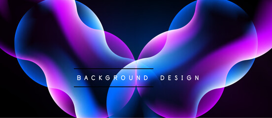 Abstract fluid shapes, vibrant blue, purple hues. Modern design element, dark background creates striking visual impact. © antishock