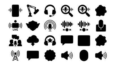 Filled outline microphone vector icons set with modern colorful stroke podcast streaming app graphics © MdMAHABUL