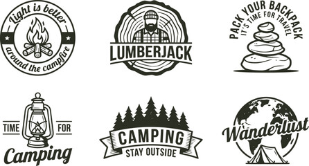Camping Badges Collection Vector Illustrations With Outdoor Themes © Gobindo