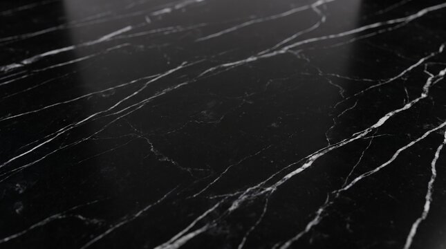 Ultra realistic Black Nero Marquina marble surface with elegant white veins, luxury copy space background for perfume, jewelry, cosmetics, branding, mockups, and premium product display.