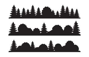 Obraz premium Set of tree forest and mountain silhouette on transparent background, landscape vector illustration.