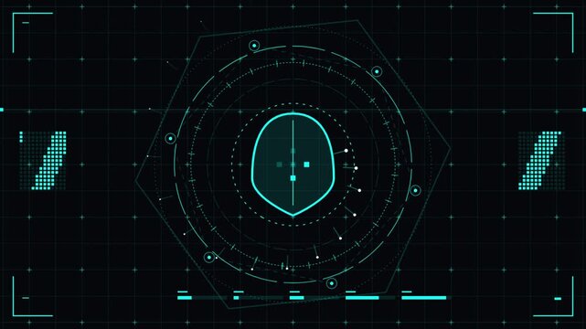 Futuristic facial recognition interface with scanning data hud