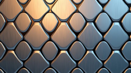 Fototapeta premium Metallic abstract pattern with diamond shapes interlocked, reflecting light with blue and bronze hues.