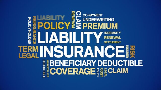 Liability insurance animated word cloud-text design animation tag kinetic typography seamless loop.
