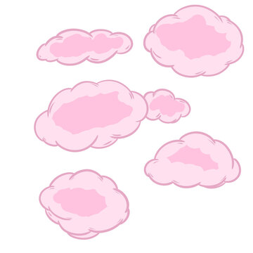 Minimalist white fluffy clouds set, hand drawn sketch style vector illustration