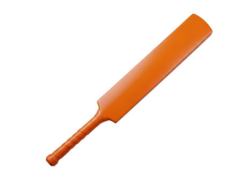 3d icon of orange plastic cricket bat isolated on transparent background