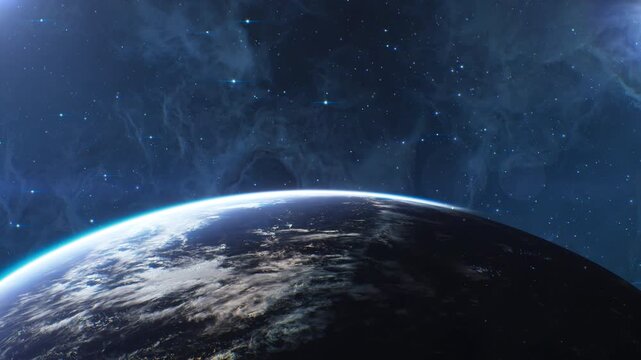 Cinematic Planet Earth Horizon in Outer Galaxy Space.