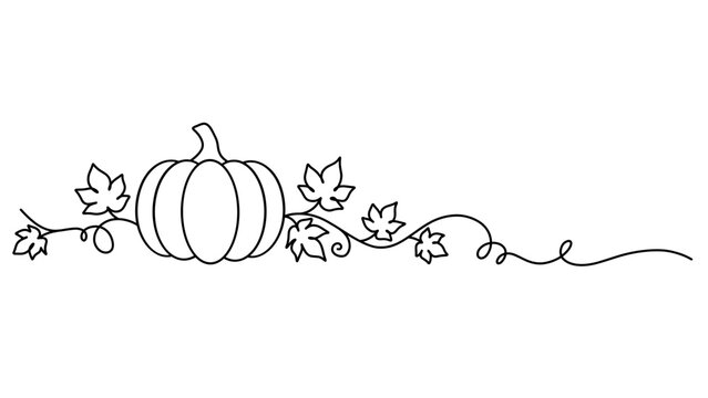 Autumn Pumpkin Vine Line Art - Minimalist Fall Decoration Element
