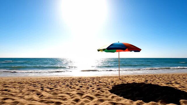 Beach parasol natural scenery, seaside colorful parasol beach breeze