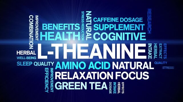 L-Theanine animated word cloud-text design animation tag kinetic typography seamless loop.