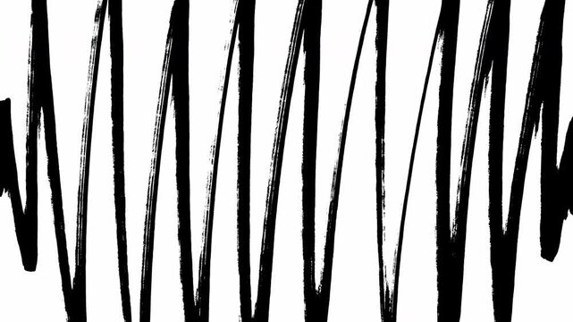 Artistic hand drawn black scribble zig zag lines moving dynamically across white background animation Video 4K