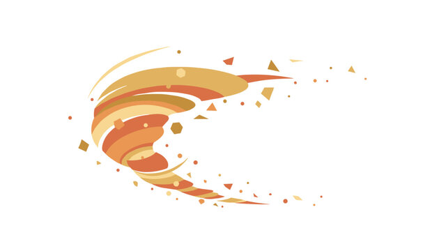 Abstract dynamic sand tornado or whirlwind illustration with spinning debris and particles in warm orange tones.