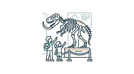 Children Observing Dinosaur Skeleton Exhibit in Museum. © nendi