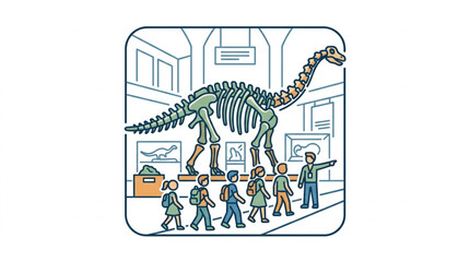 Children Observing Dinosaur Skeleton in Museum Hall. © nendi