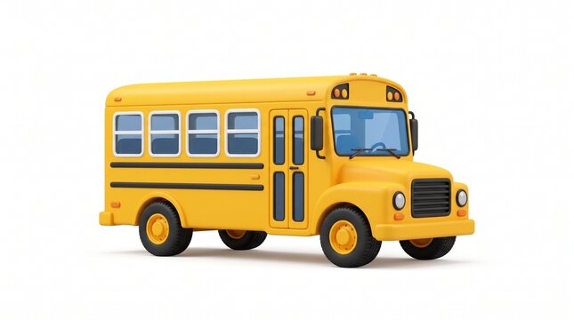 Cute yellow school bus 3d render toy vehicle isolated on white background for back to school education transport design