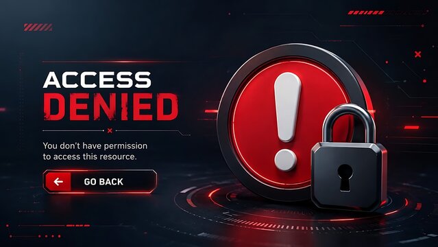 Futuristic access denied interface with red warning sign and padlock representing cybersecurity breach