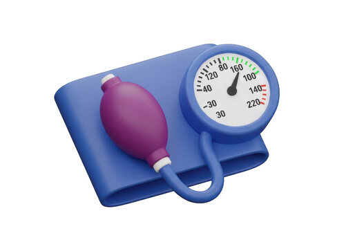 3d illustration of a blue blood pressure monitor with a purple bulb isolated on transparent background