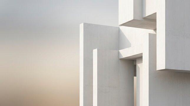 Abstract geometric white architectural structure against soft light