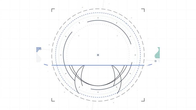 Minimalist technical hud interface displaying data and circular scans